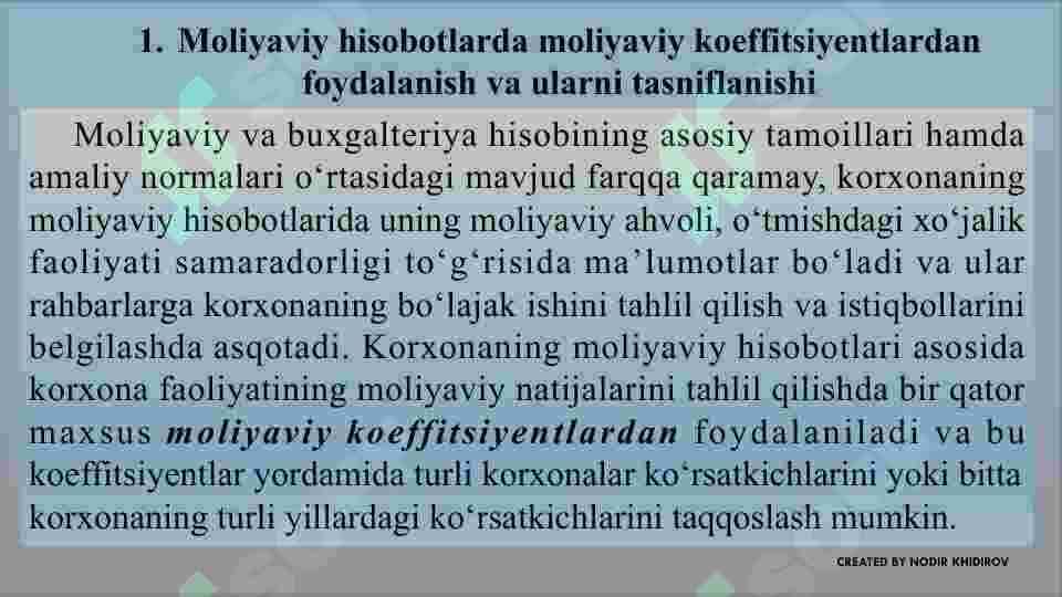 Moliyaviy hisobotlarda moliyaviy koeffitsiyentlardan foydalanish 2