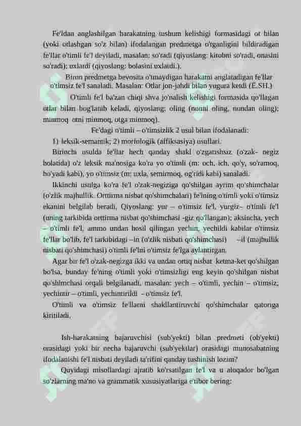 O'timli va o'timsiz fe'llar.Fe'l  nisbatlari Bo'lishli va bo'lishsiz fe'llar 2