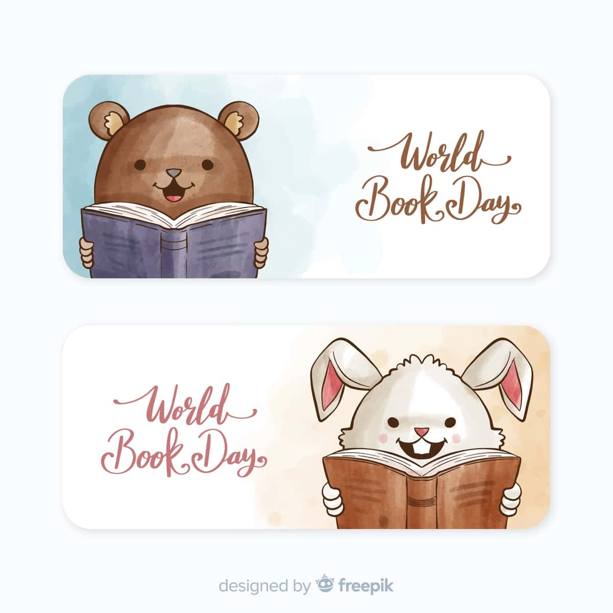 Akvarel bo'yicha Jahon kitob kuni bannerlari | Watercolor world book day banners 1