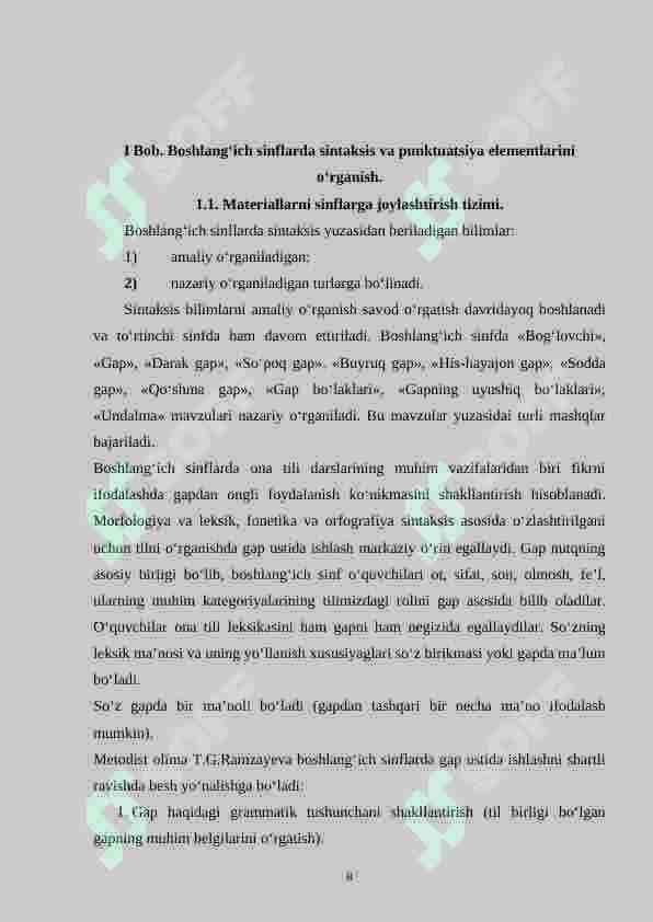 Boshlang‘ich sinflarda punktuatsiya elementlarini o‘rganish metodikasi va materiallarni sinflarga joylashtirish tizimi. 8