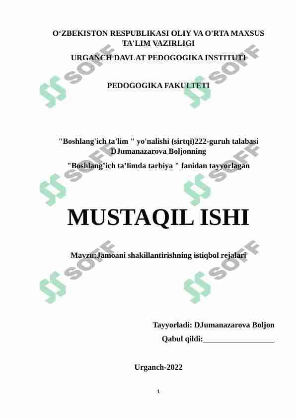 Jamoani shakillantirishning istiqbol rejalari