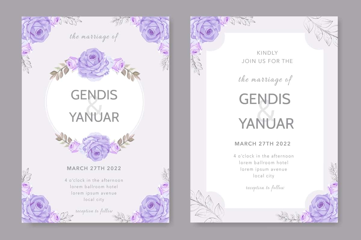 Chiroyli gullar bilan to'ldirilgan gulli to'y taklifnomasi shablonlari | Floral wedding invitation card template set with beautiful flowers 1