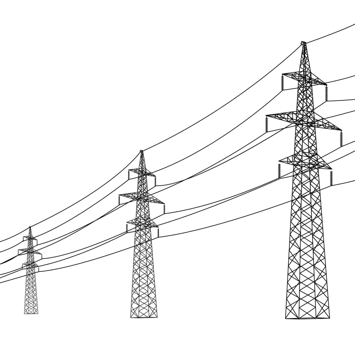 Yuqori kuchlanishli elektr uzatish liniyalari silueti vektor tasviri | Silhouette high voltage power lines vector illustration 1