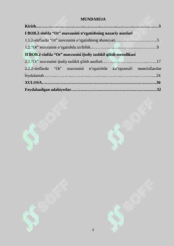 2-sinflarda “Ot” mavzusini ijodiy tashkil qilish 2