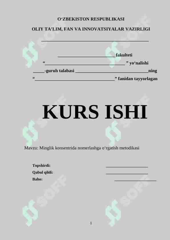 Minglik konsentrida nomerlashga o‘rgatish metodikasi 1