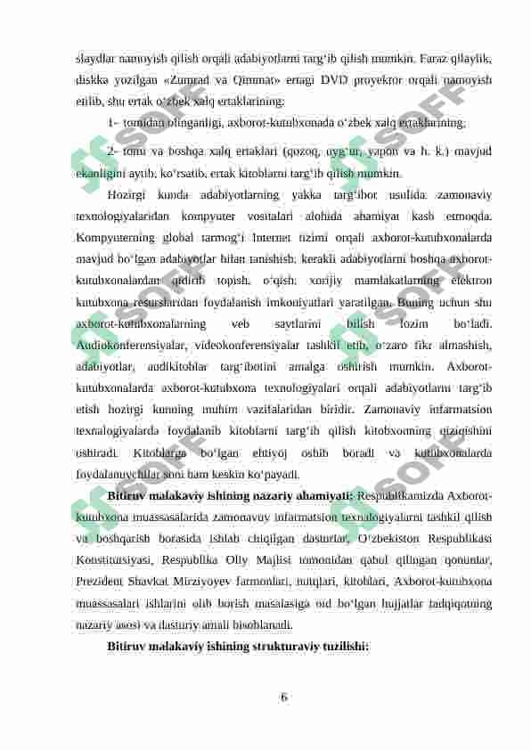 AXBOROT-KUTUBXONA MUASSASALARIDA ZAMONAVIY INFORMATSION TEXNOLOGIYALAR 6