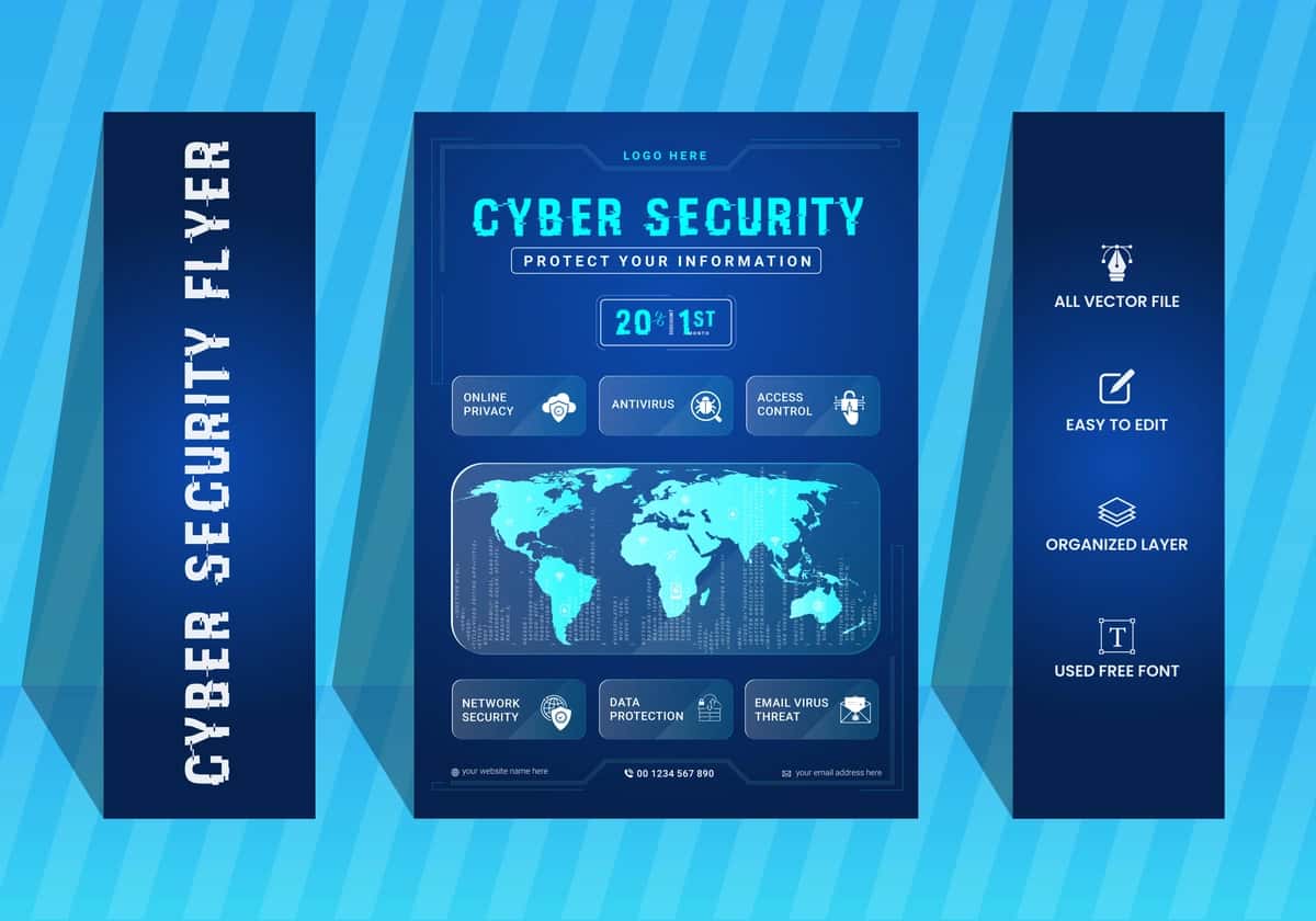 Vertikal gradientli kiberxavfsizlik varaqasi shablonining dizayni | Vertical gradient cyber security flyer template design 1