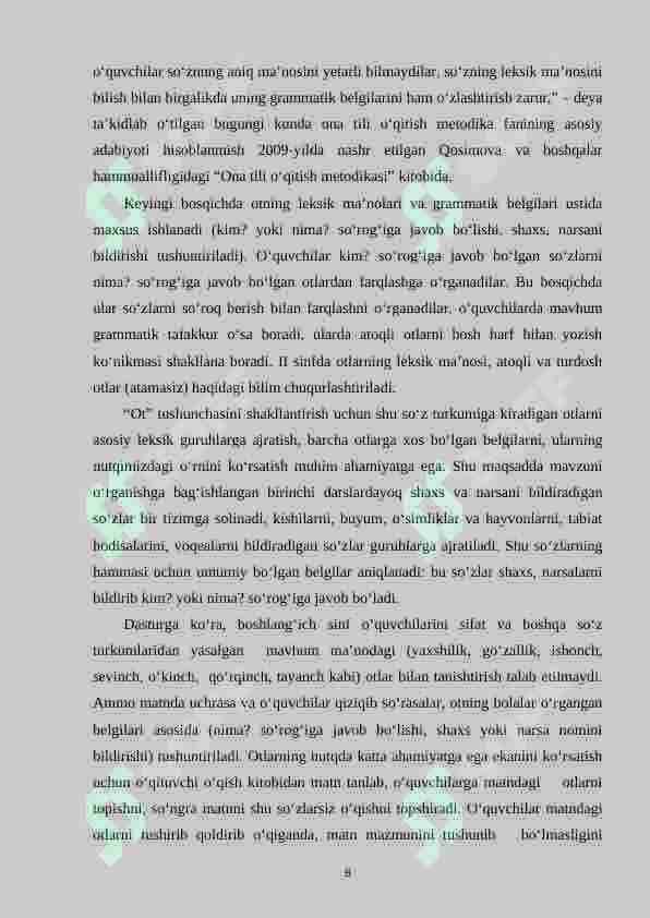 Boshlang‘ich sinflarda “ot” turkumini o‘rganish tizimi 8