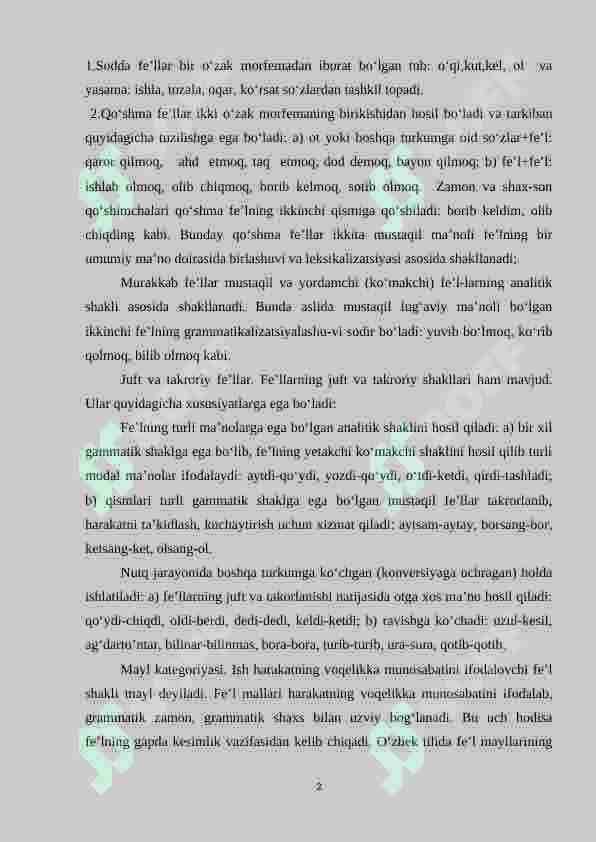 Fe’llarning tuzilishiga ko‘ra turlari va To‘liqsiz fe’l haqida 2