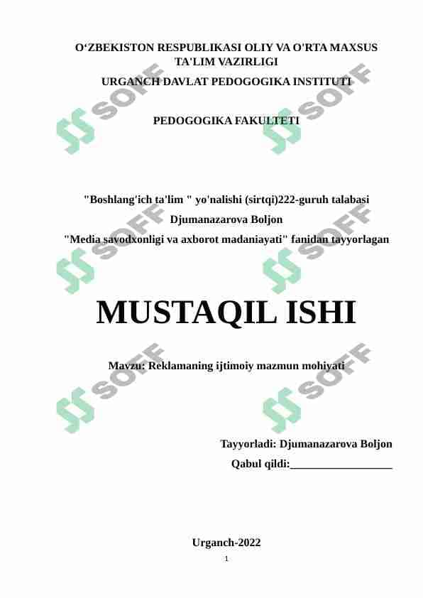 Reklamaning ijtimoiy mazmun mohiyati 1