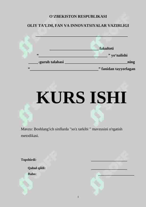 Boshlang'ich sinflarda "so'z tarkibi " mavzusini o'rgatish metodikasi. 1