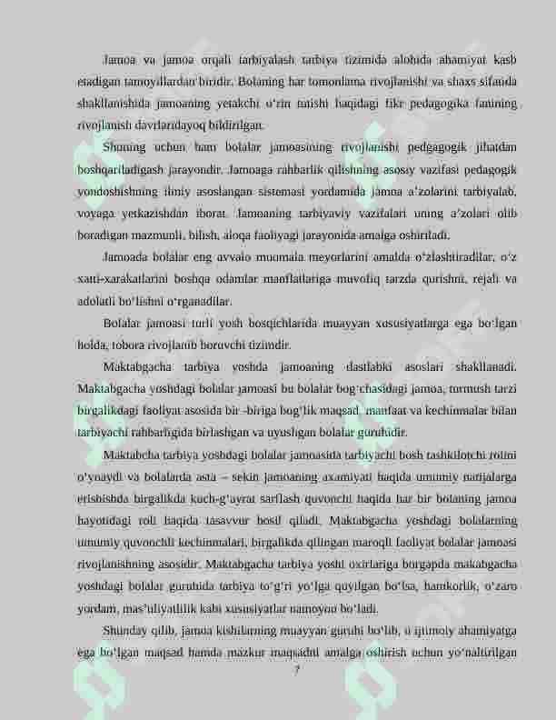 BOLALAR JAMOASINI SHAKILLANTIRISHGA YORDAM BERUVCHI SHART-SHAROITLAR. 7