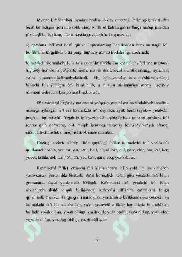 Fe’llarning tuslanishi. Fe’llarning  yasalishi, modal shakllari,   tuzilish jihatdan turlari 2