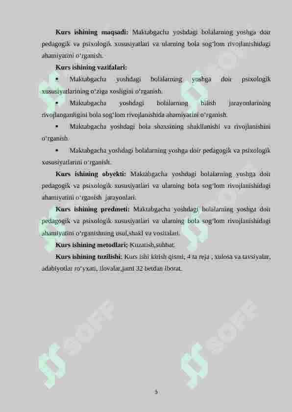 Maktabgacha yoshdagi bolalarning yoshga doir pedagogik va psixologik xususiyatlari va ularning bola sog‘lom rivojlanishidagi ahamiyati. 5