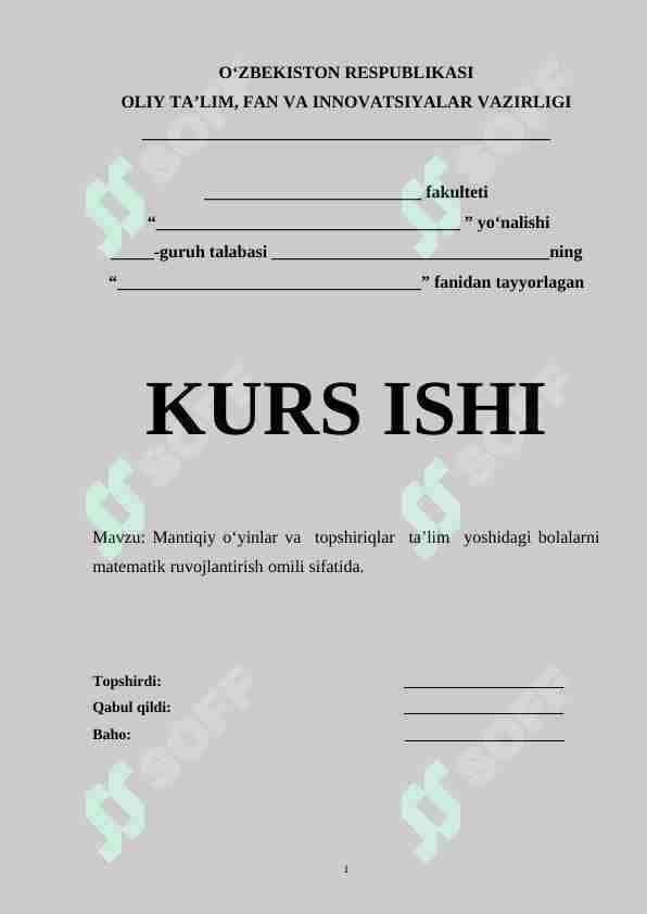 Mantiqiy o‘yinlar va  topshiriqlar  ta’lim  yoshidagi bolalarni matematik ruvojlantirish omili sifatida. 1