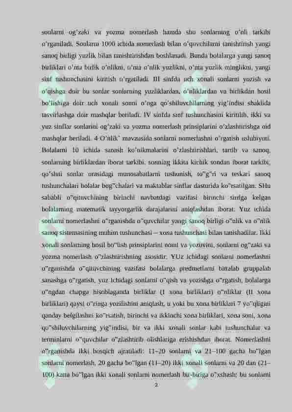 Boshlang‘ich sinflarda ko‘p xonali sonlar ustida nomanfiy butun sonlarni nomerlashga o‘rgatish metodikasi. 2