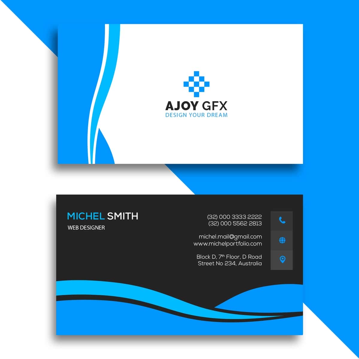 Moviy korporativ tashrif qog'ozi | Blue corporate business card 1
