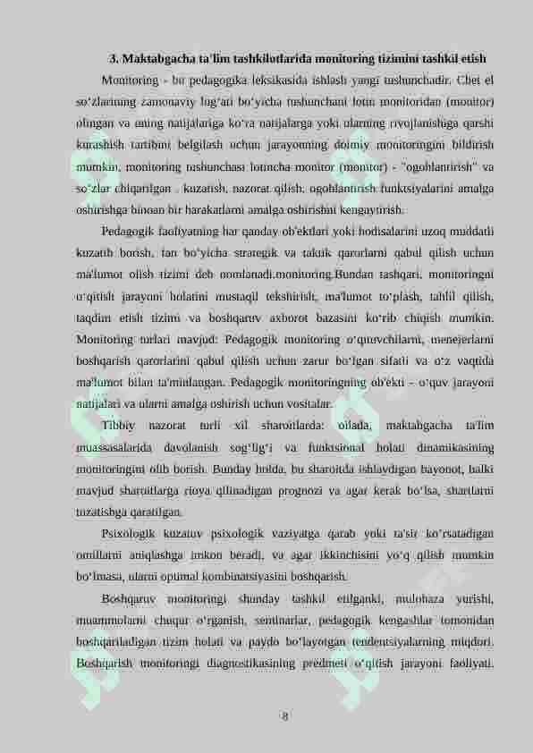 MAKTABGACHA TA'LIM TASHKILOTLARIDA MONITORING TIZIMINI TASHKIL QILISH. 8