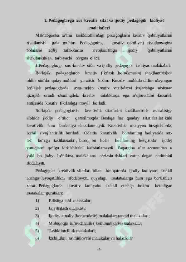 Bo‘lajak maktabgacha   ta’lim  pedagoglarini  kreativ qobiliyatlarini rivojlantirish  mazmuni 6
