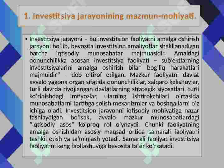 INVESTITSIYA JARAYONLARINING MAZMUNI VA ASOSIY BOSQICHLARI 3