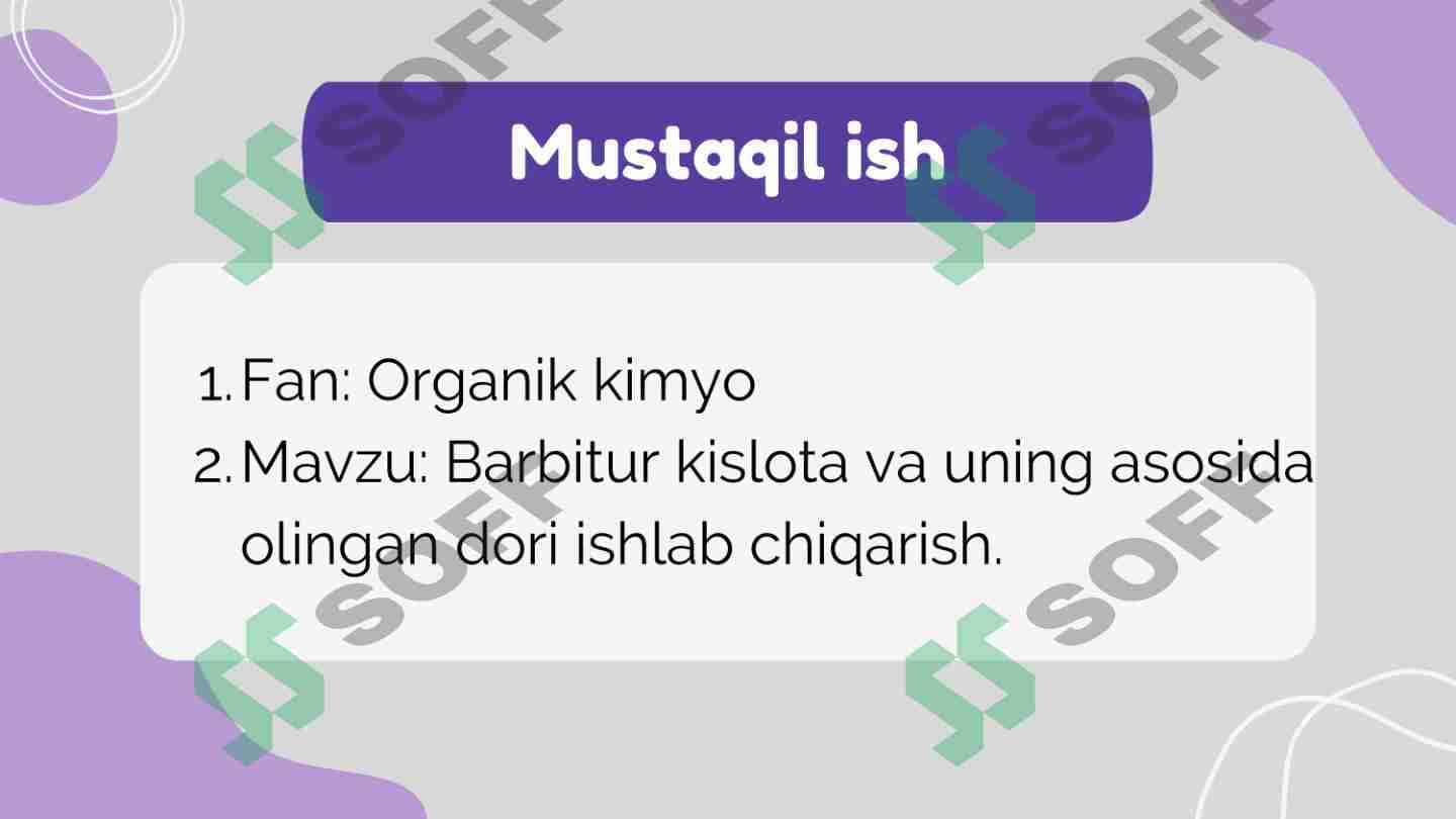 Barbitur kislota va uning asosida olingan dori ishlab chiqarish. 1