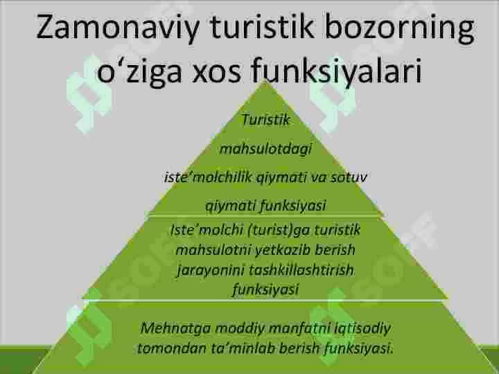 Turizm bozori va xizmatlari tushunchasi, ularning xususiyatlari 7