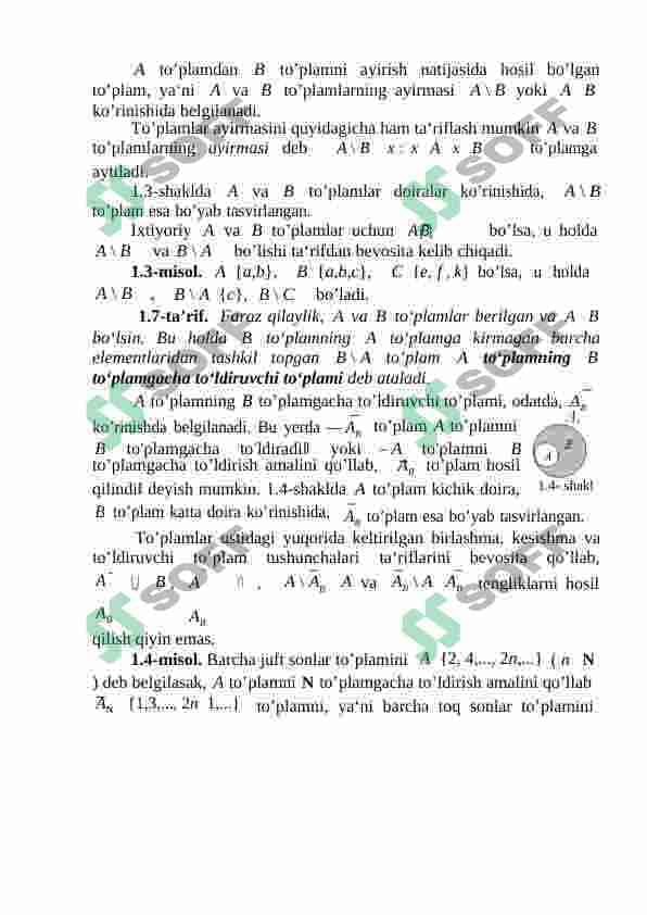 TO'PLAMLAR USTIDA AMALLAR VA ULARNING XOSSALARI. ISBOTLARI BILAN. EYLER-VENN DIAGRAMMASI 7