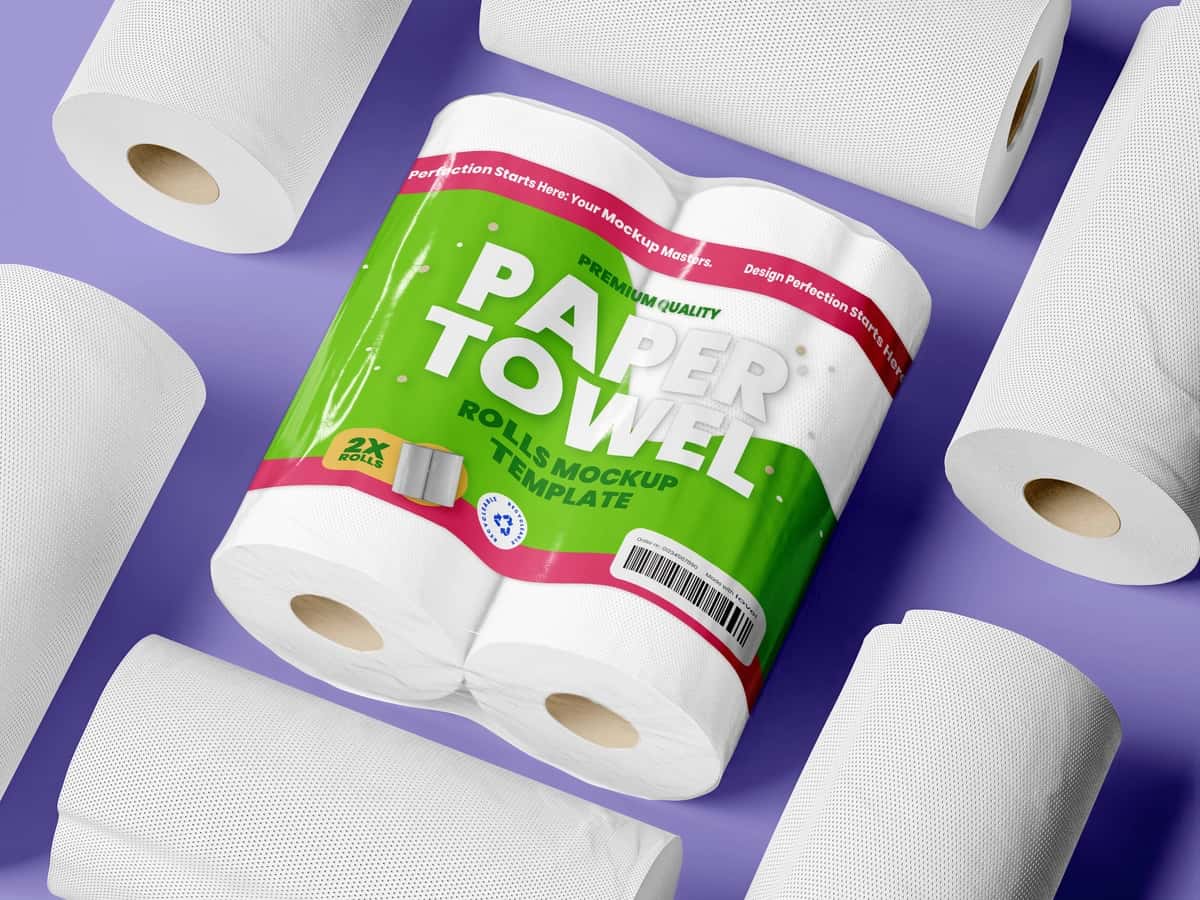 Qog'oz sochiq rulonlarining maketi | Paper towel rolls mockup 1