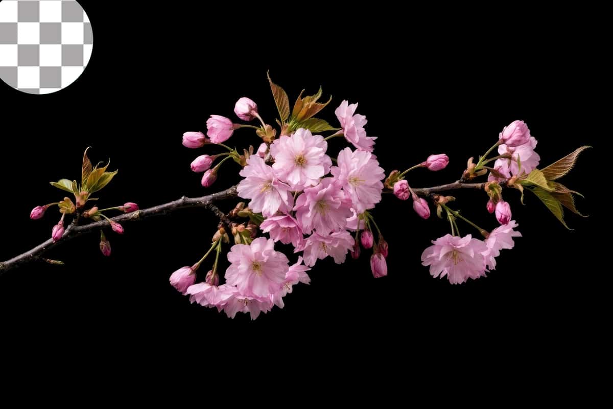 Pushti olcha gul shoxi qora fon | Pink cherry blossom branch black background 1