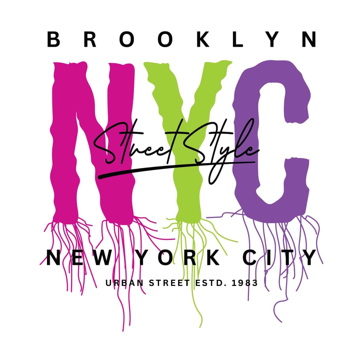Bruklin Nyu-York shahri grafik moda uslubidagi futbolka dizayni tipografiyasi | Brooklyn new york city graphic fashion style t shirt design typography 1