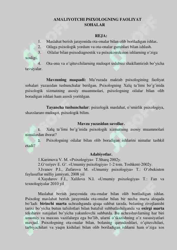 AMALIYOTCHI PSIXOLOGNING FAOLIYAT SOHALAR 1