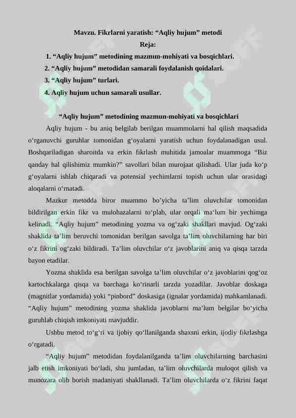 Fikrlarni yaratish: “Aqliy hujum” metodi 1