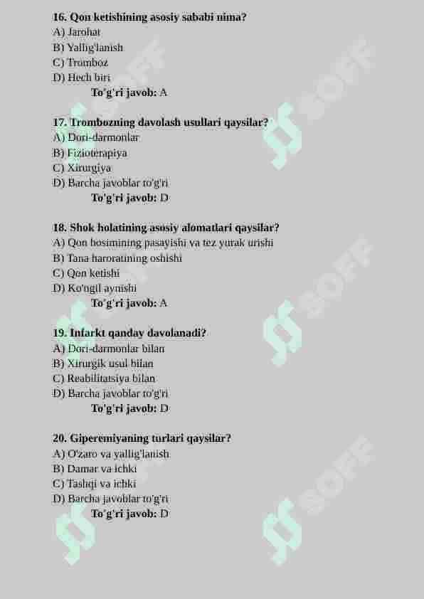 GEMODINAMIKA BUZILISHI. TROMBOEMBOLIK KASALLIKLAR VA SHOK. GIPEREMIYA VA DIMLANISH. QON KETISH. TROMBOZ. EMBOLIYA. INFARKT. SHOK 4