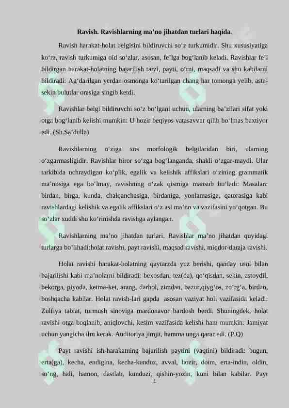 Ravish. Ravishlarning ma’no jihatdan turlari haqida 1