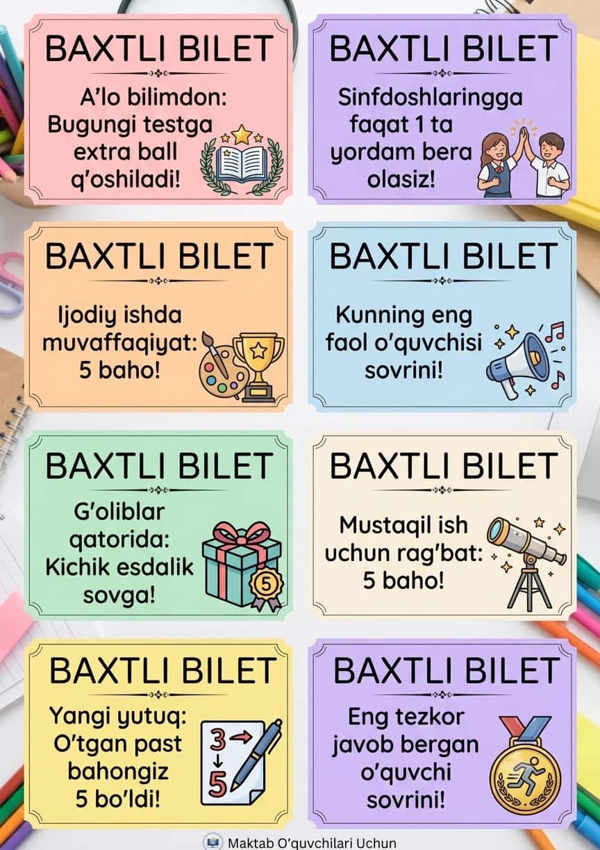 Baxtli biletlar o'quvchilarni rag'batlantirish uchun 2