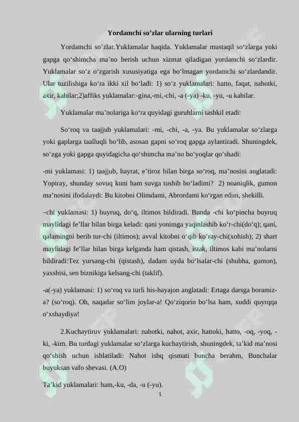 Yordamchi so’zlar ularning turlari 1