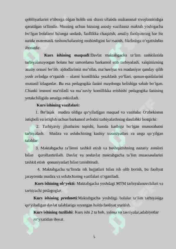 Maktabgacha ta’limga doir farmon, qaror va farmoishlarni sohaga keng tatbiq etish usullari 5