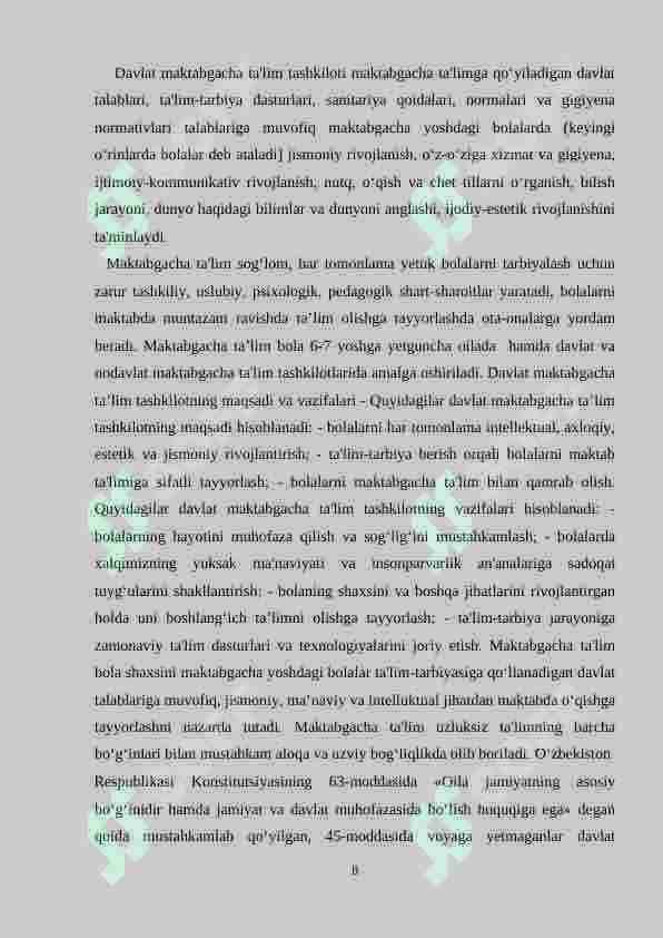 O‘zbekistonda ijtimoiy  maktabgacha ta’limning  vujudga kelishi  va  taraqqiyot bosqichlari 8