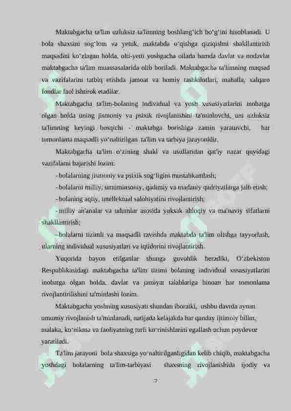 Maktabgacha ta’lim tashkilotining yillik ish rejasining mazmun-mohiyati, maqsad va vazifalari. 7