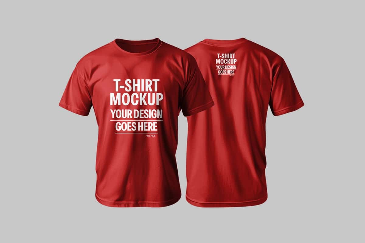 Qizil futbolka maketining old va orqa ko'rinishi | Red t shirt mockup front back view 1
