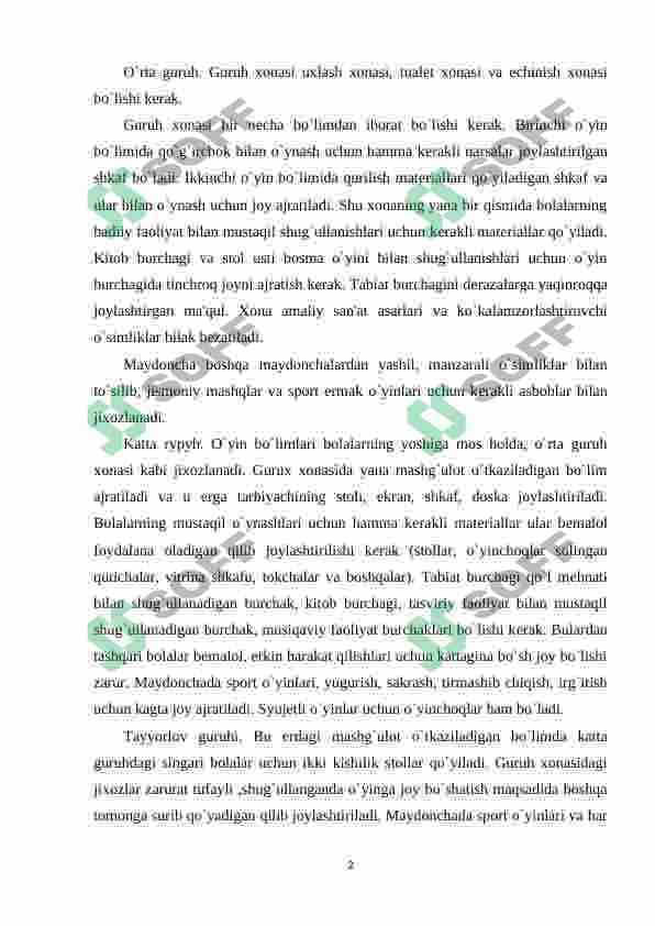 Maktabgacha ta’lim tashkilotlarida kunning birinchi va ikkinchi yarmida bolalar hayotini tashkil etish 2