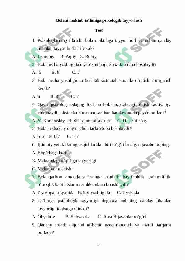 Bolani maktab ta’limiga psixologik tayyorlash 1