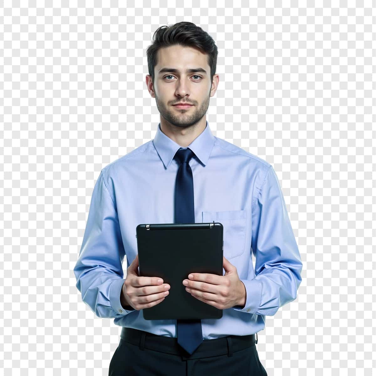Bufer bilan ishonchli biznesmen | Confident businessman with clipboard 1
