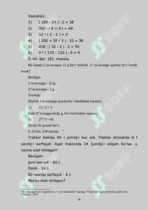 Boshlang‘ich sinflarda matematikadan masala yechimini tekshirish asosida o‘quvchilarni ijodiy ishlashga o‘rgatish metodikasi (1-2 sinf misolida) 8