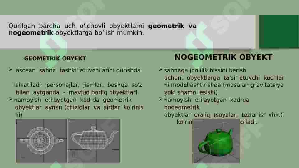 Kompyuterda uch o'lchovli modellashtirish. 3D Max dasturi. 8