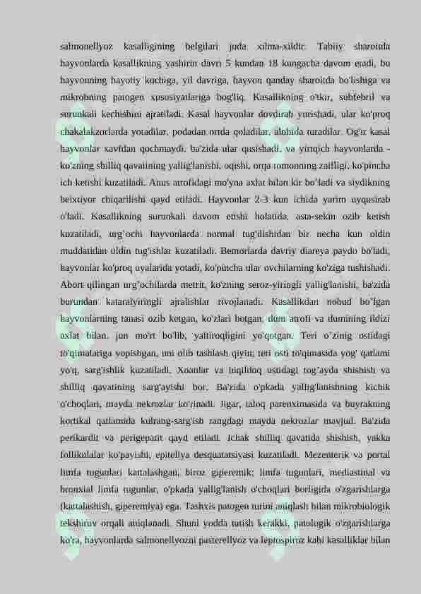 Yovvoyi va mo‘ynali hayvonlarda salmonellyoz bilan kasallangan hayvonlarga diagnoz qo‘yish, davolash va oldini olishning ilmiy asoslari 3