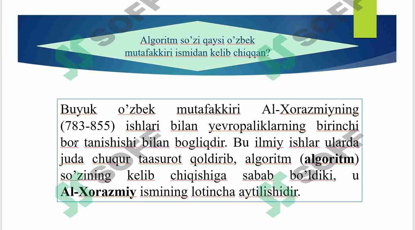 Algoritmlar va ular bilan ishlash 2 2