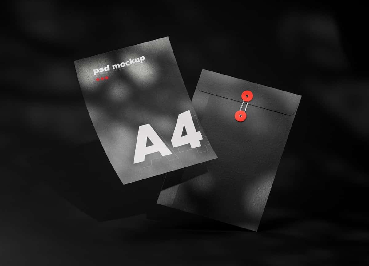 Statsionar a4 qora qog'oz maketi vizualizatsiyasi qora fon | Stationary a4 black paper mockup visualization black background 1