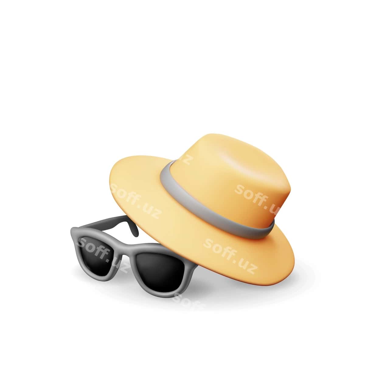 3D qora ko'zoynakli somon shlyapa belgisi | 3d black sunglasses straw hat icon 1