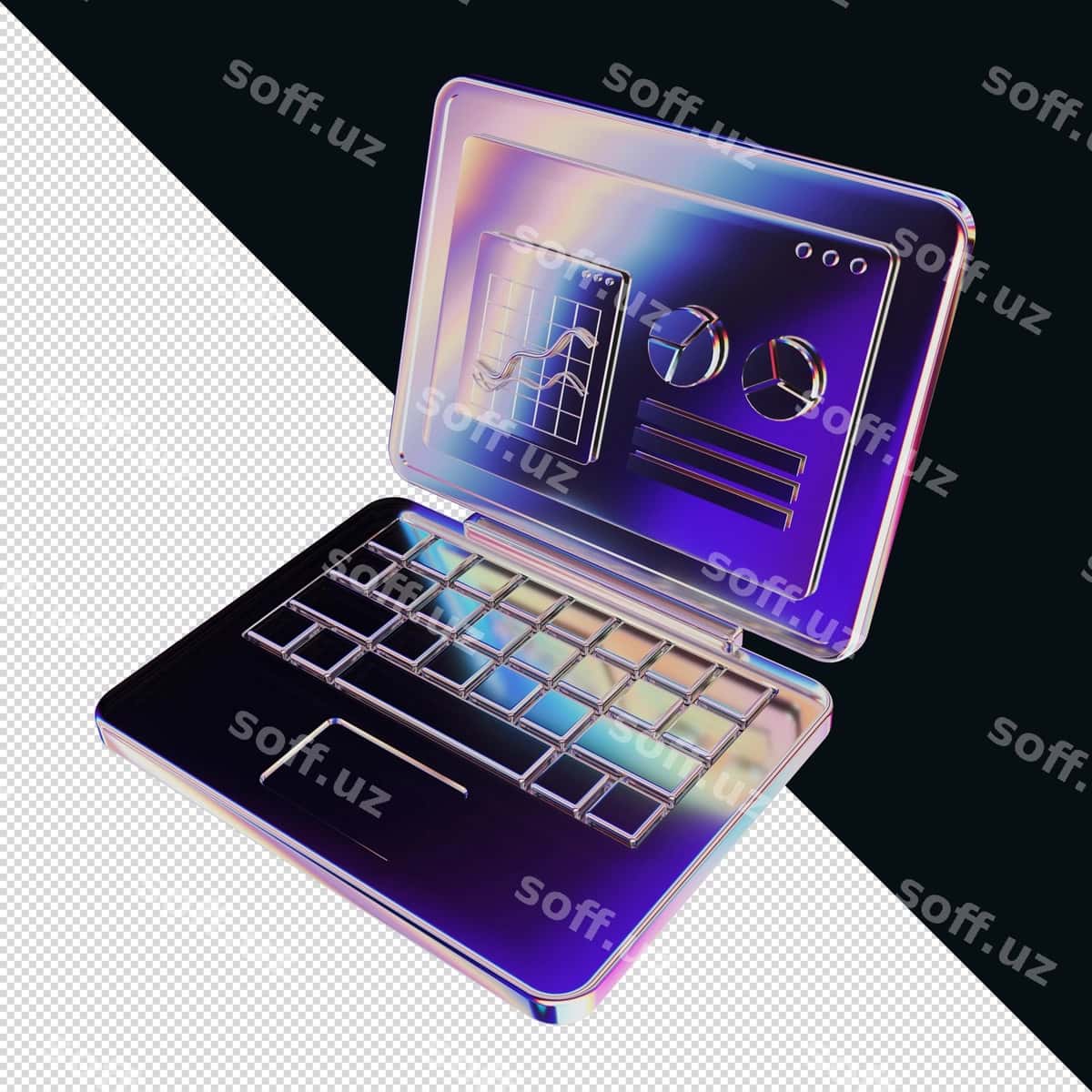 3d hrom effekti noutbuk kompyutiri | 3d chrome effect laptop computer 1